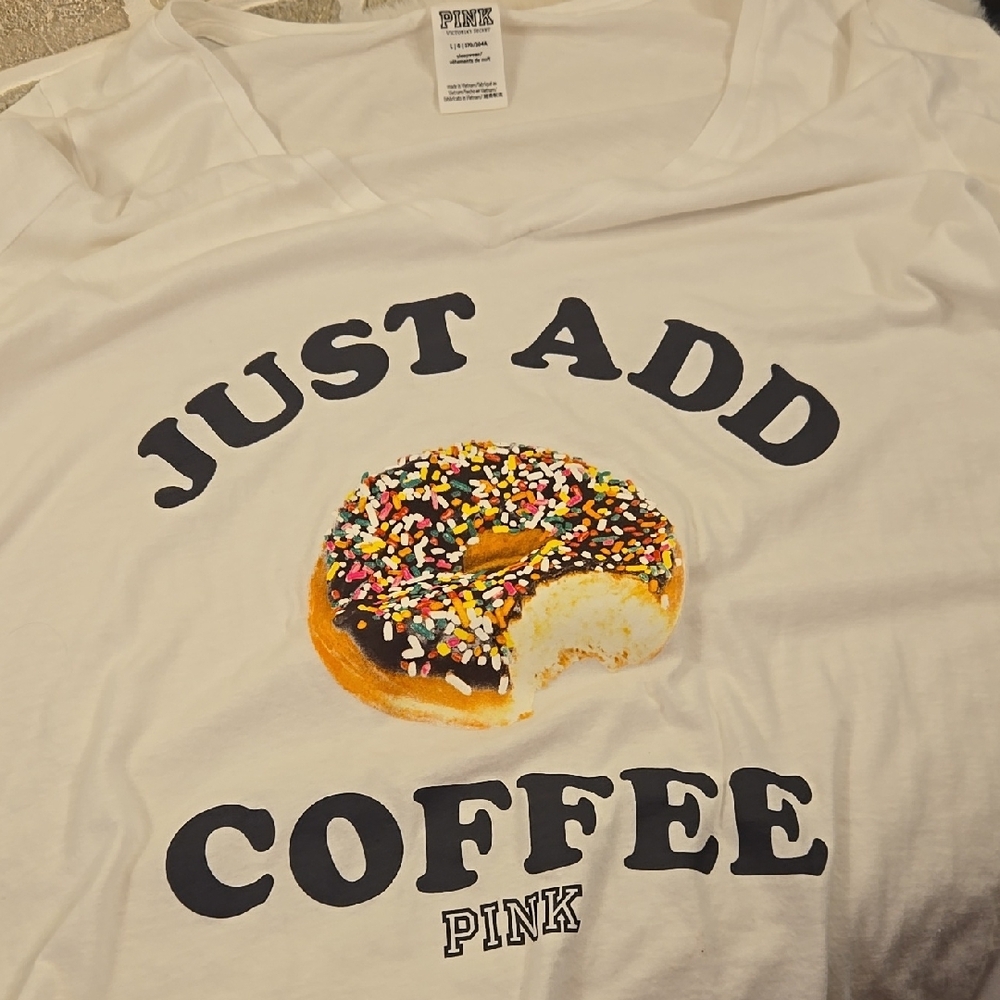 PINK Victoria's Secret White Short Sleeve Tee with Donut Print